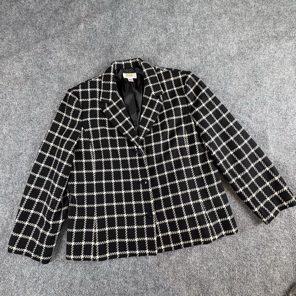 VTG 90s Talbots Blazer Womens 14 Black White Windowpane Preppy Academia‎ Retro